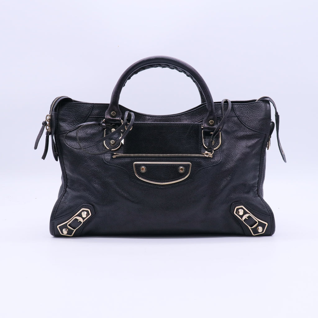 Balenciaga Chevre Gold Metallic Edge Hardware City Black twins LDJ3915