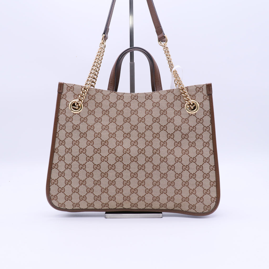 Gucci Monogram Calfskin Large Horsebit 1955 Tote Bag Beige Brown Sugar Twins B21563