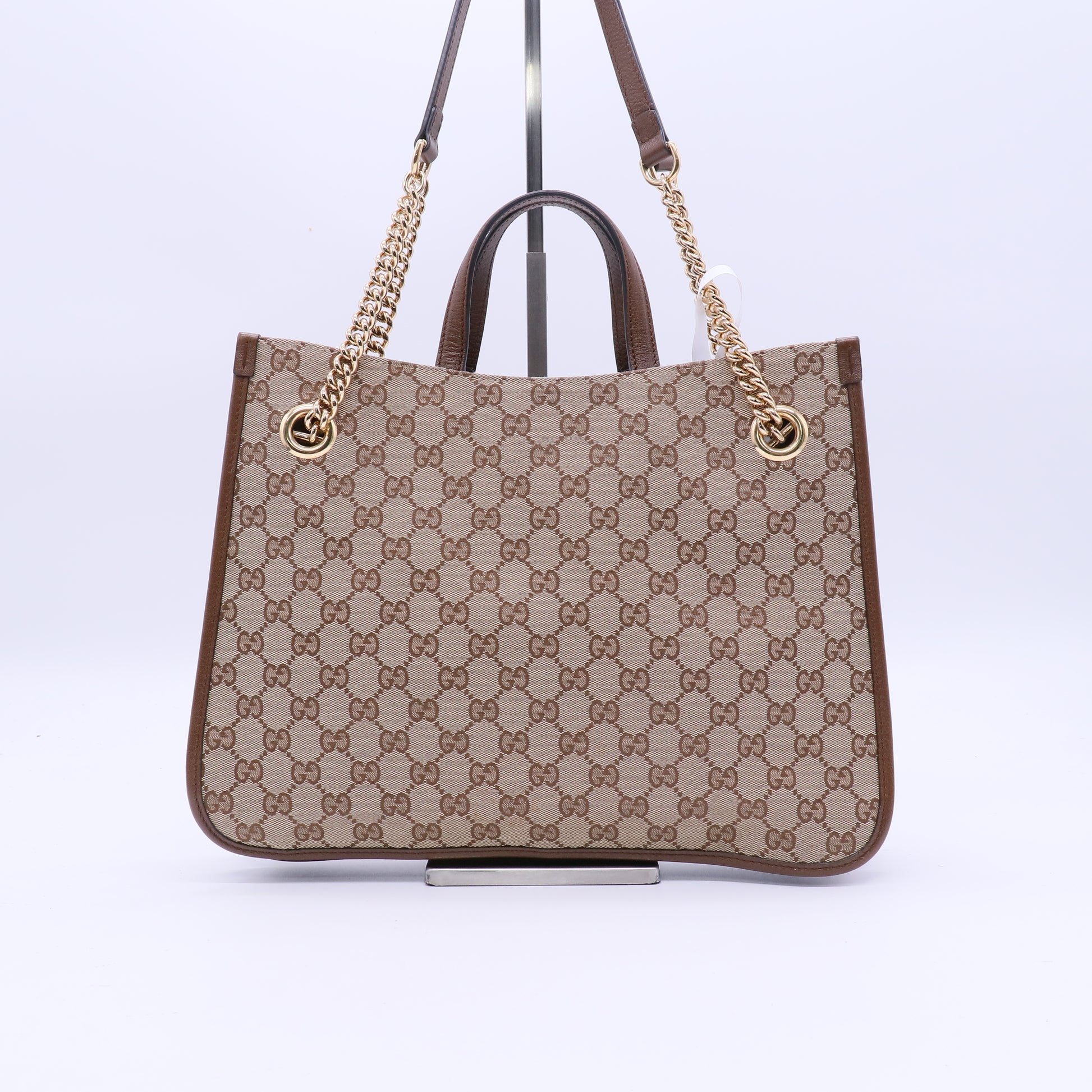 Gucci Monogram Calfskin Large Horsebit 1955 Tote Bag Beige Brown Sugar Twins B21563