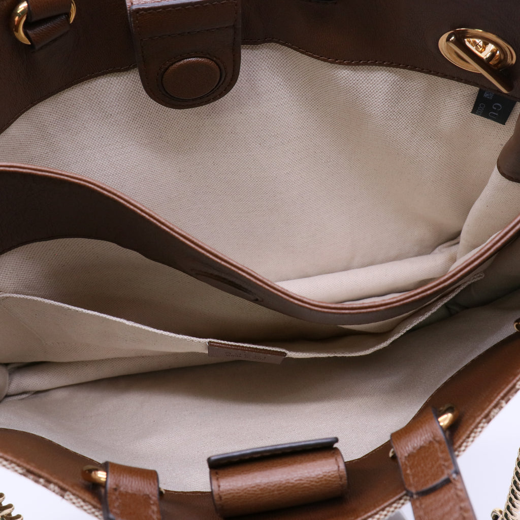 Gucci Monogram Calfskin Large Horsebit 1955 Tote Bag Beige Brown Sugar Twins B21563