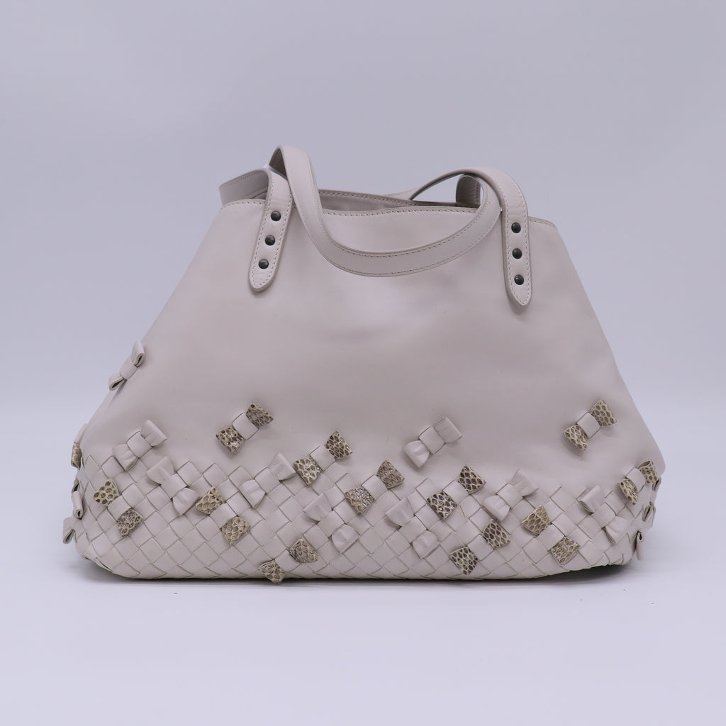 Bottega Veneta Intrecciato Leather Bow and Python Accent Tote Bag B22880