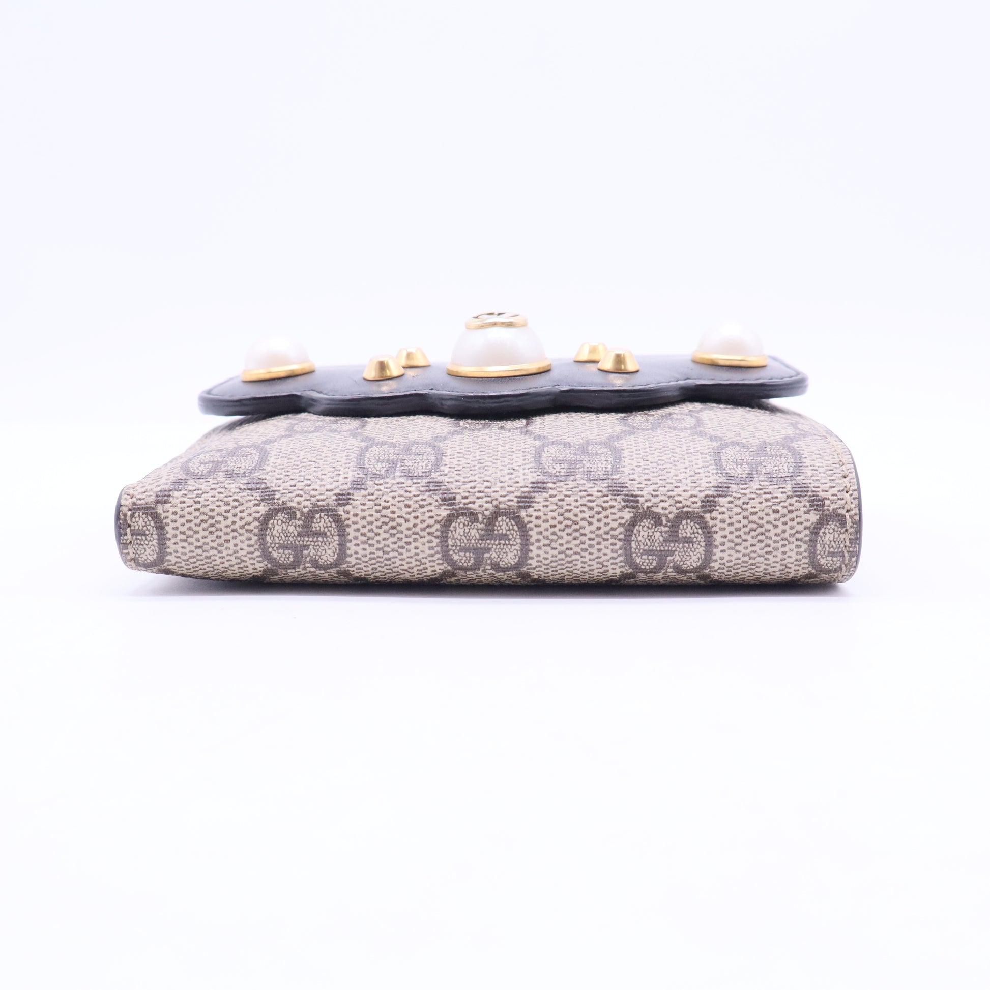 GG Supreme Monogram Pearl Studded French Wallet Black W20010