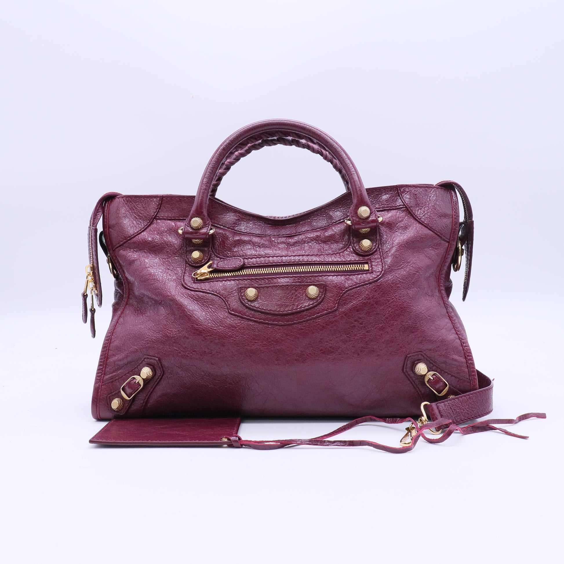 Balenciaga Violet Prune Lambskin Leather Motorcycle Gold City AJ Bag twins LDJ3917