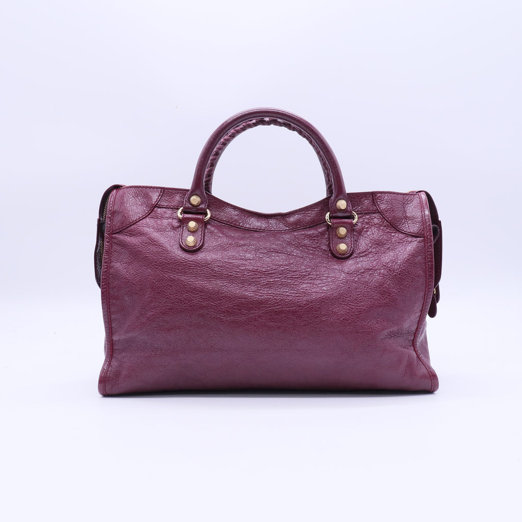 Balenciaga Violet Prune Lambskin Leather Motorcycle Gold City AJ Bag twins LDJ3917