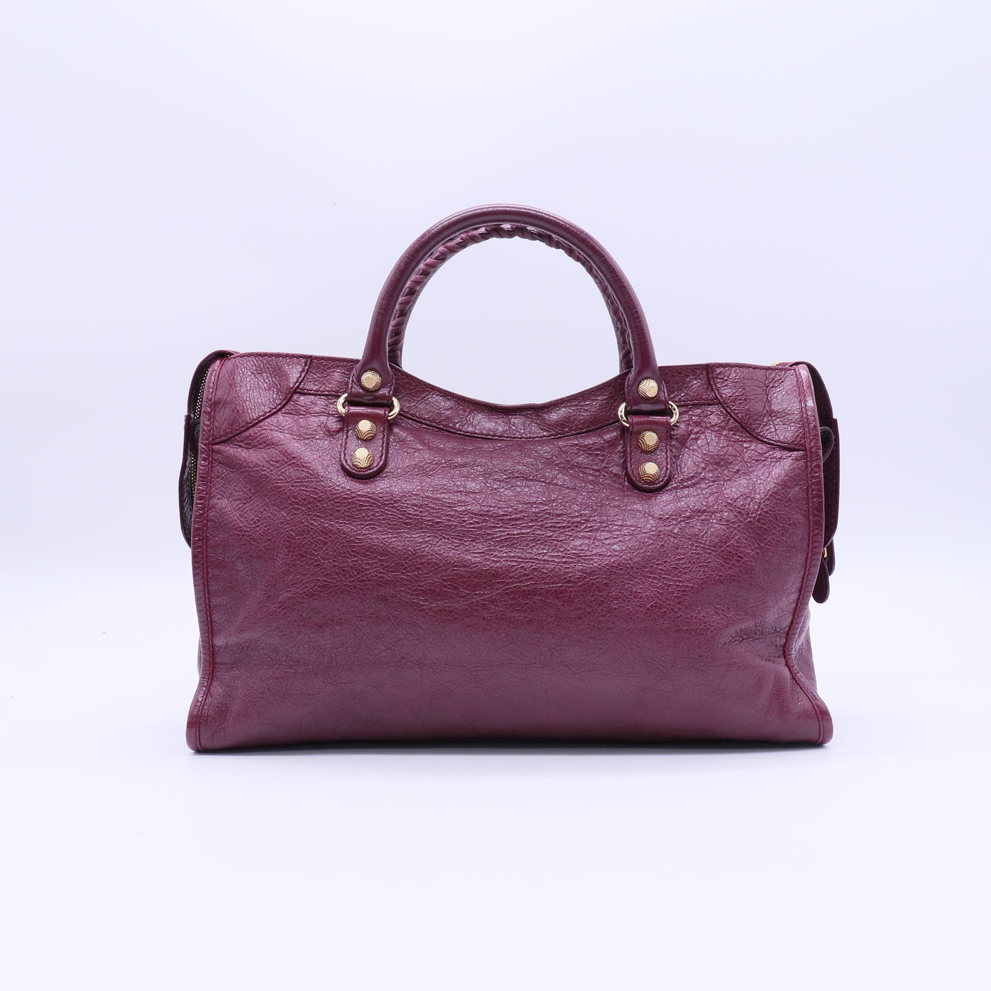 Balenciaga Violet Prune Lambskin Leather Motorcycle Gold City AJ Bag twins LDJ3917
