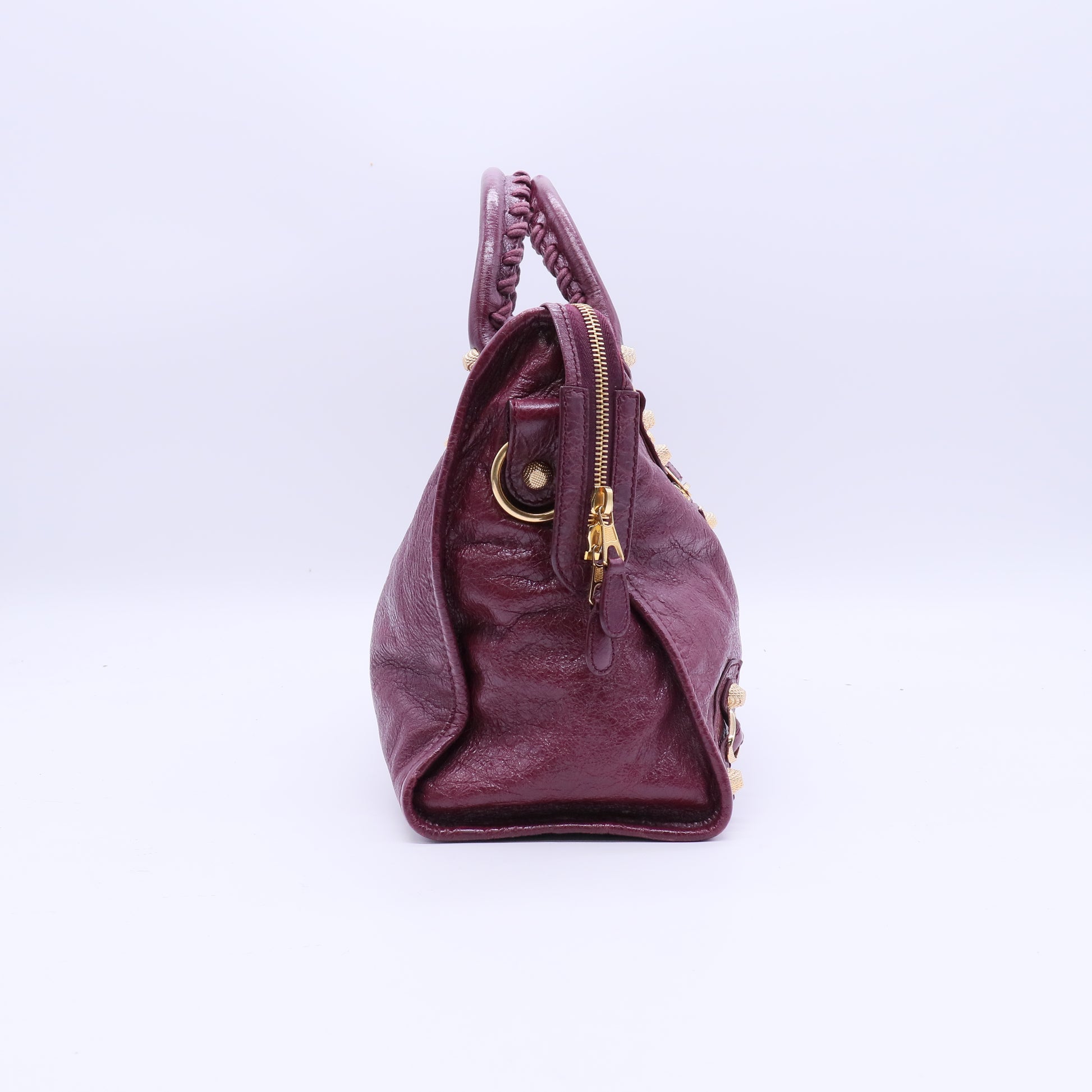 Balenciaga Violet Prune Lambskin Leather Motorcycle Gold City AJ Bag twins LDJ3917
