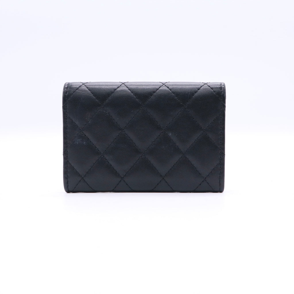Black Quilted Leather Small Classic Flap Wallet Twins LDJ3343