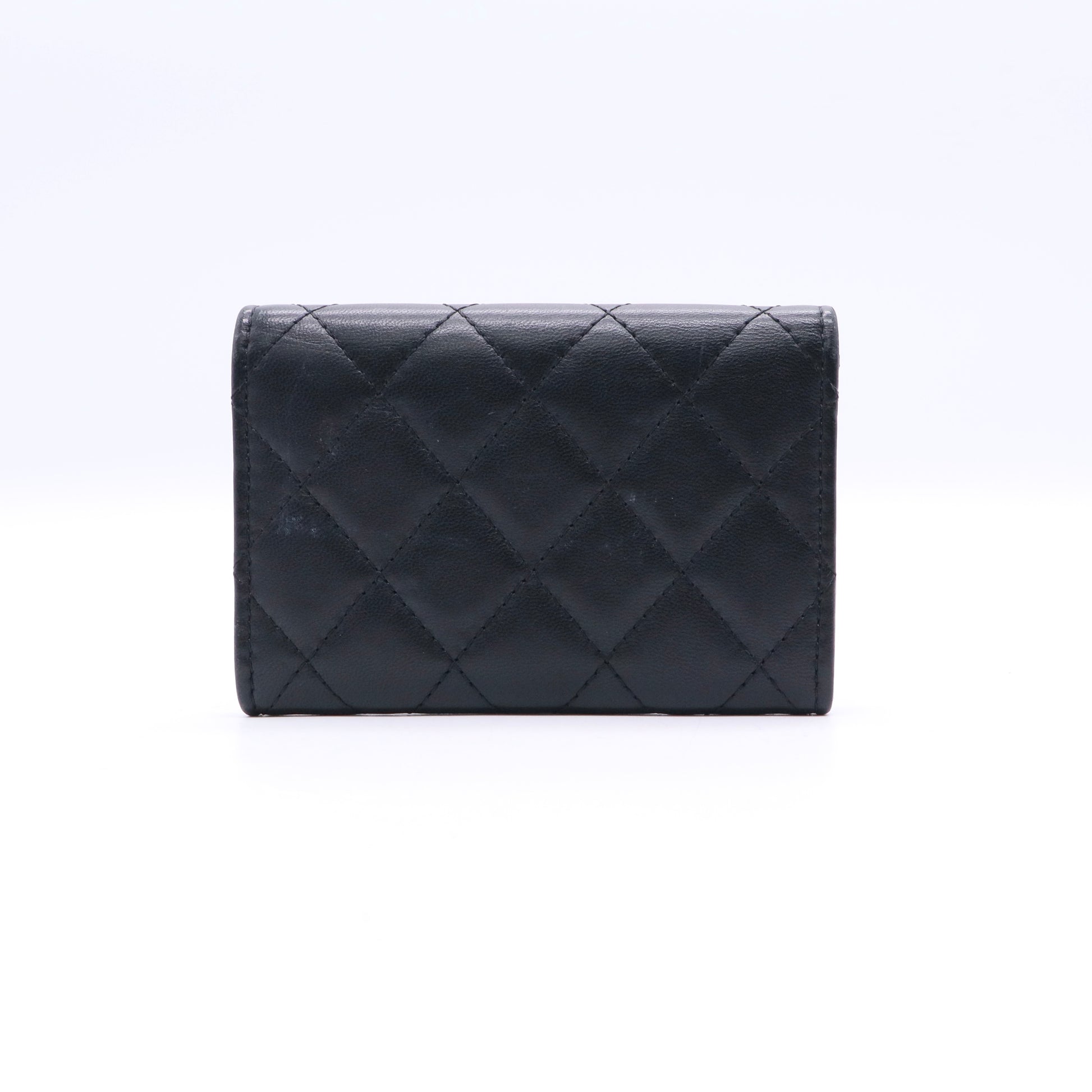 Black Quilted Leather Small Classic Flap Wallet Twins LDJ3343