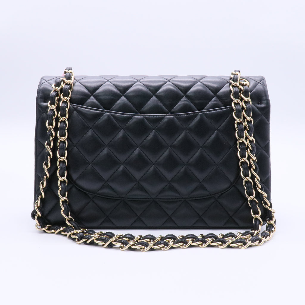 Black Quilted Lambskin Leather Classic Jumbo Double Flap Bag twins