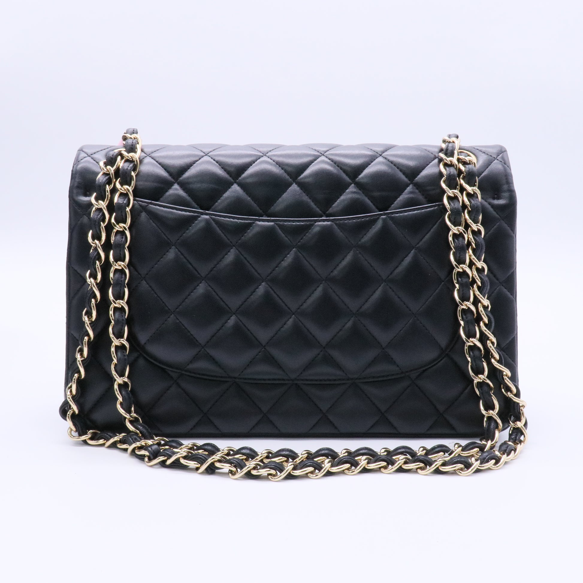 Black Quilted Lambskin Leather Classic Jumbo Double Flap Bag twins