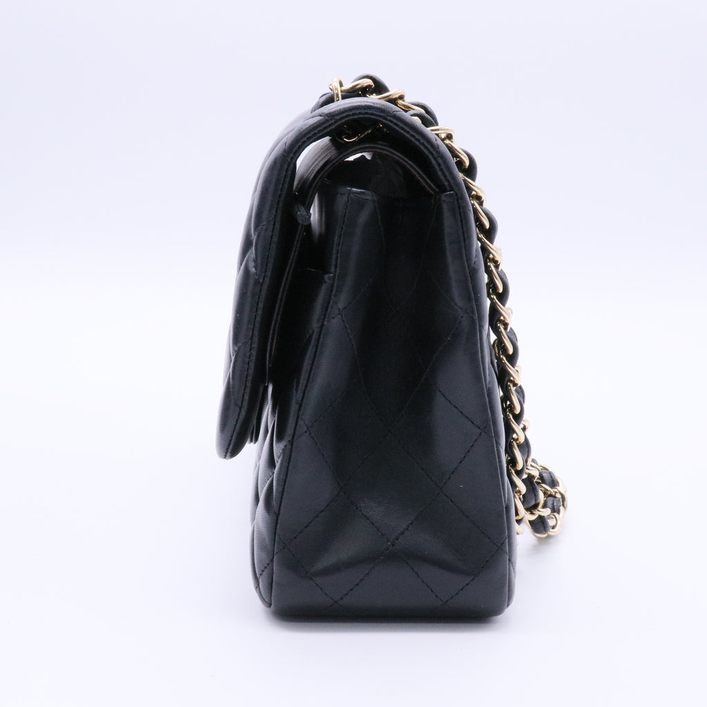 Black Quilted Lambskin Leather Classic Jumbo Double Flap Bag twins