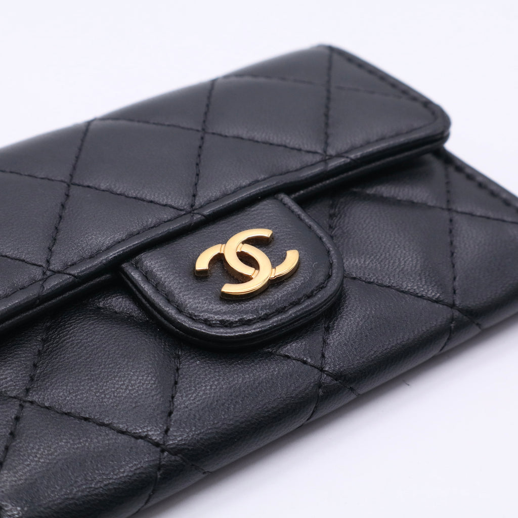 Black Quilted Leather Small Classic Flap Wallet Twins LDJ3343