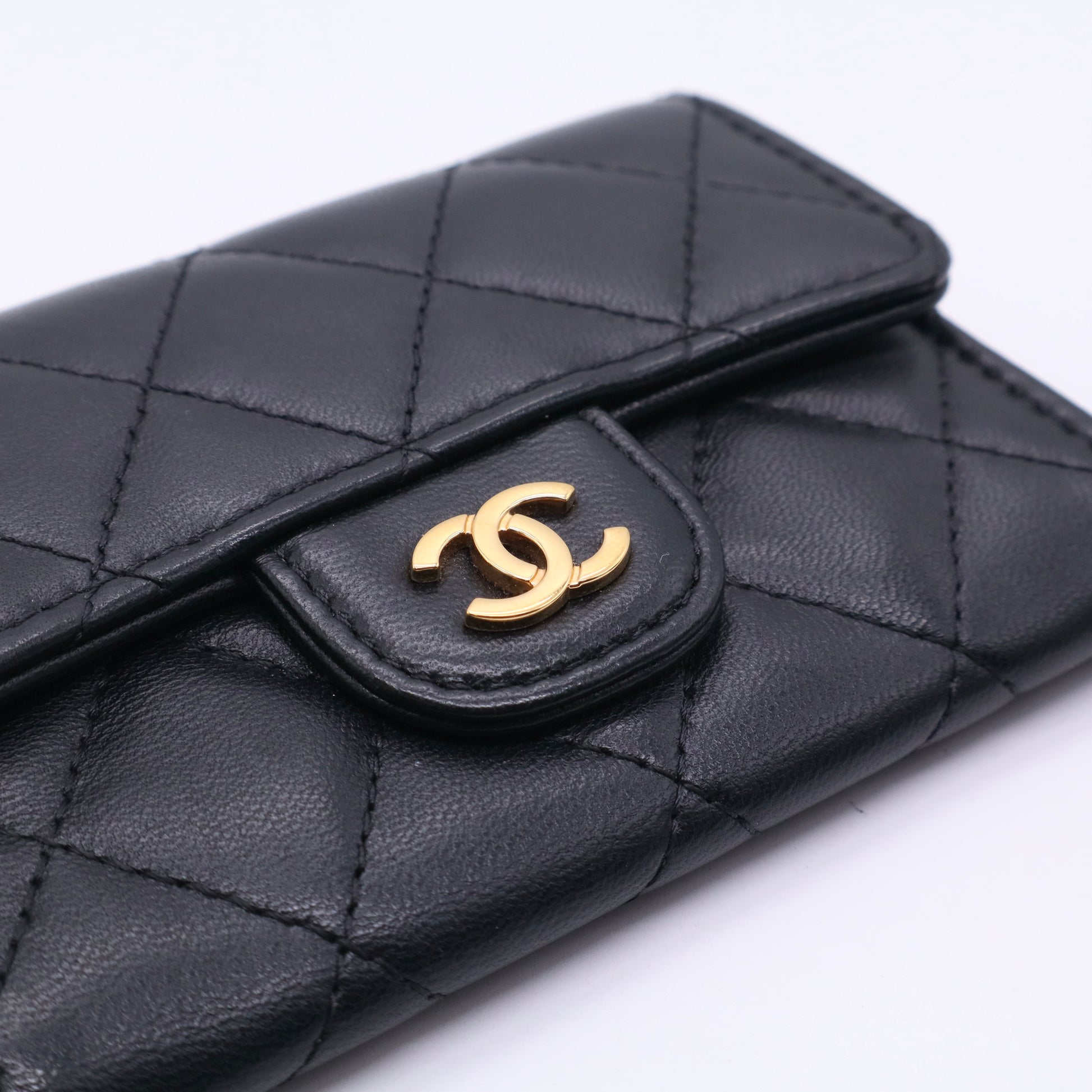 Black Quilted Leather Small Classic Flap Wallet Twins LDJ3343