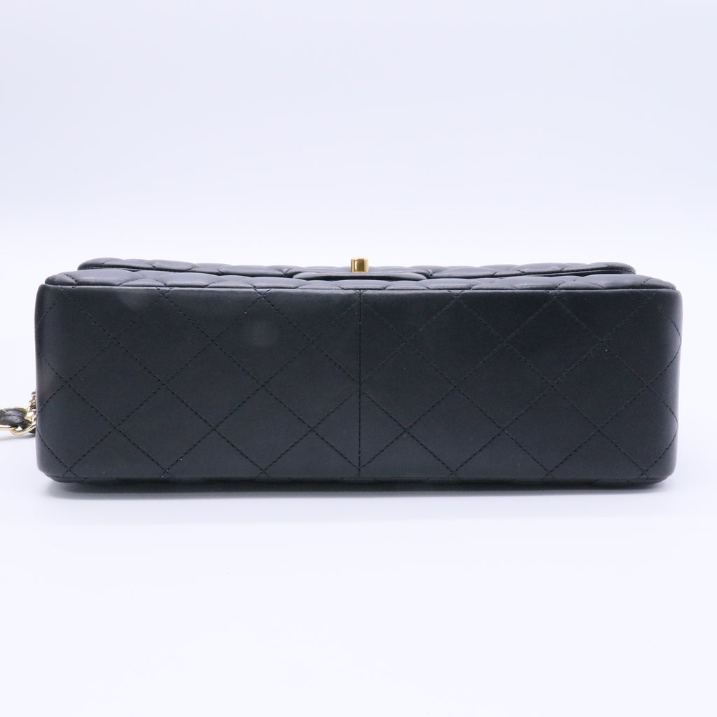 Black Quilted Lambskin Leather Classic Jumbo Double Flap Bag twins
