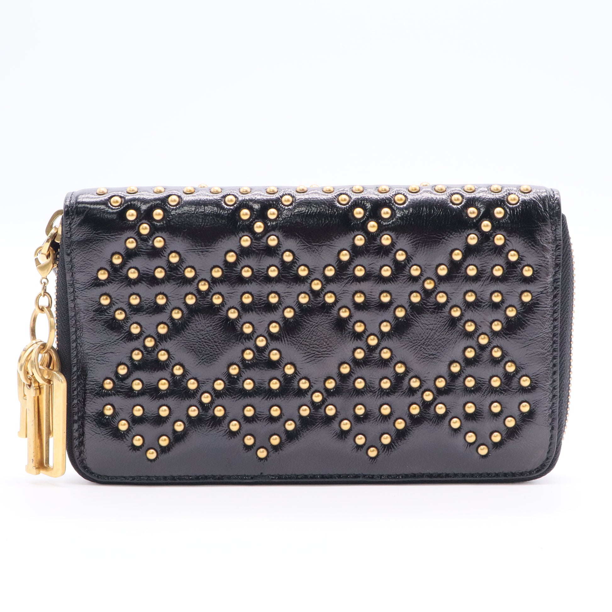 Lady Dior Zip Around Wallet Cannage Studded Leather