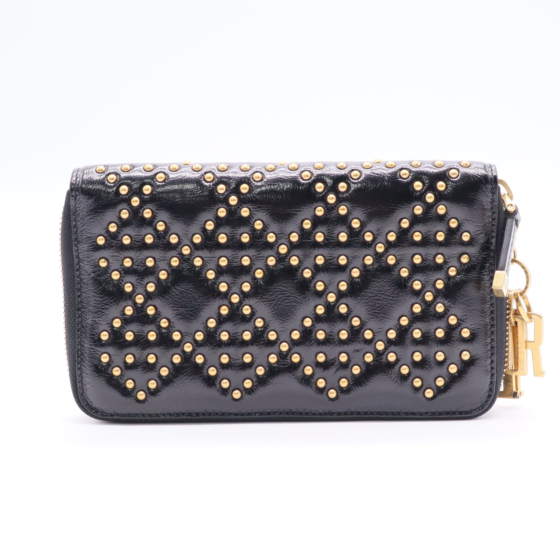Lady Dior Zip Around Wallet Cannage Studded Leather