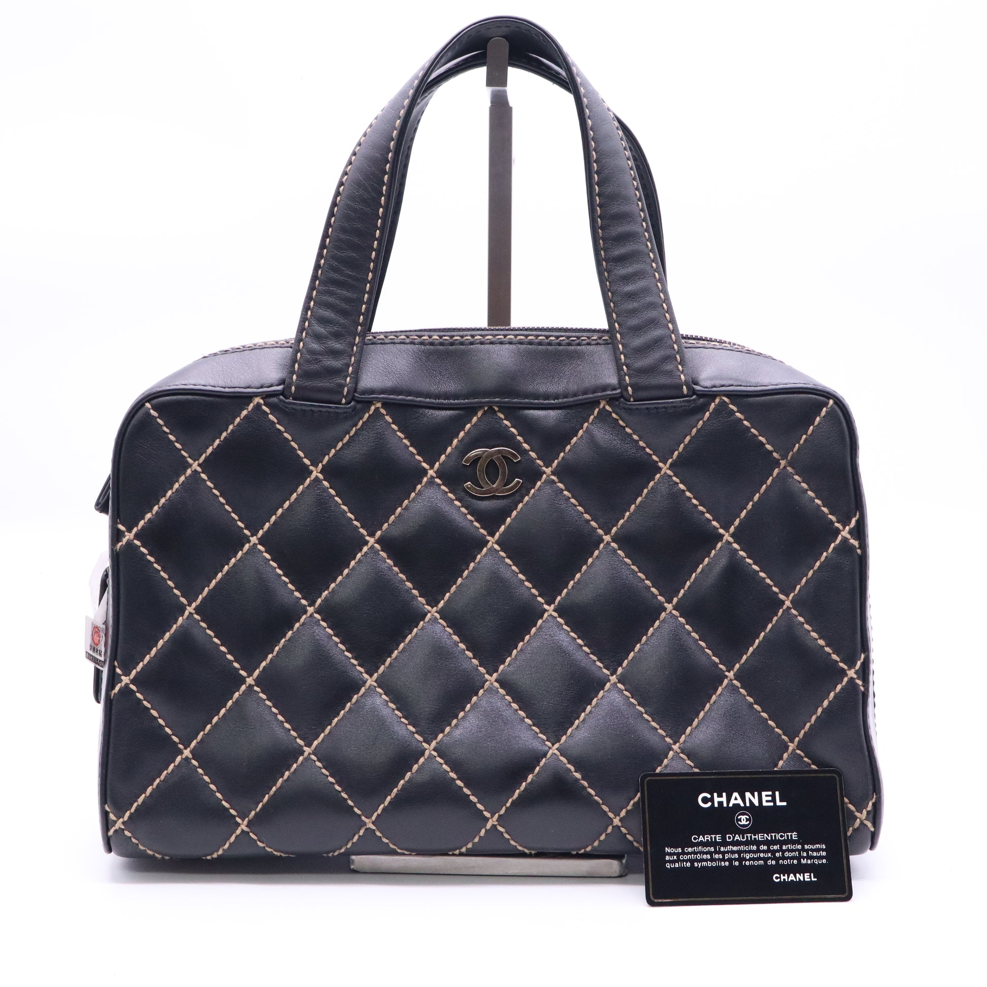Chanel Calfskin Wild Stitch Top Handle Bag Black Twins B21435