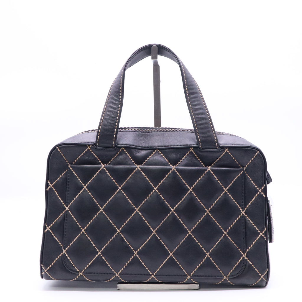 Chanel Calfskin Wild Stitch Top Handle Bag Black Twins B21435