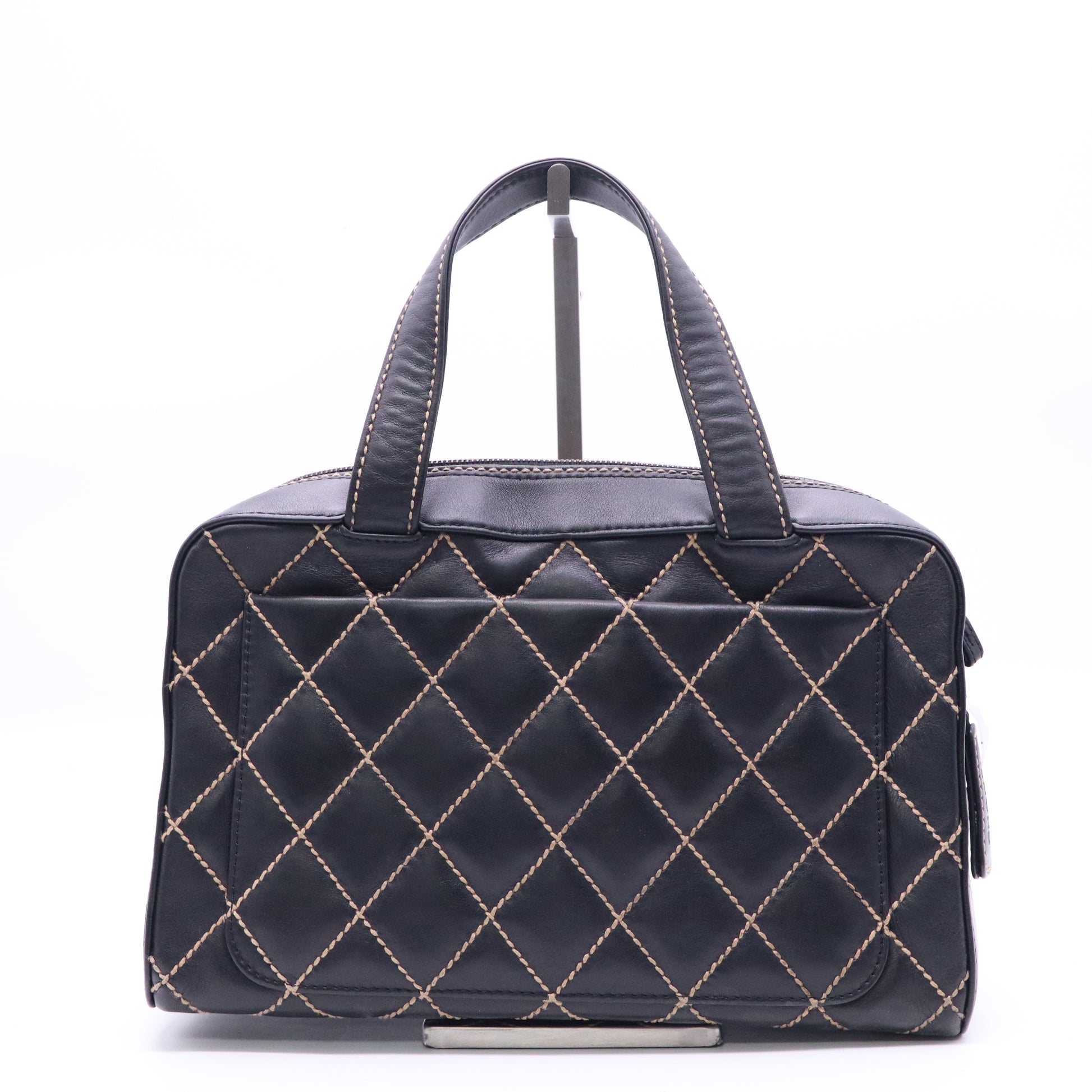 Chanel Calfskin Wild Stitch Top Handle Bag Black Twins B21435