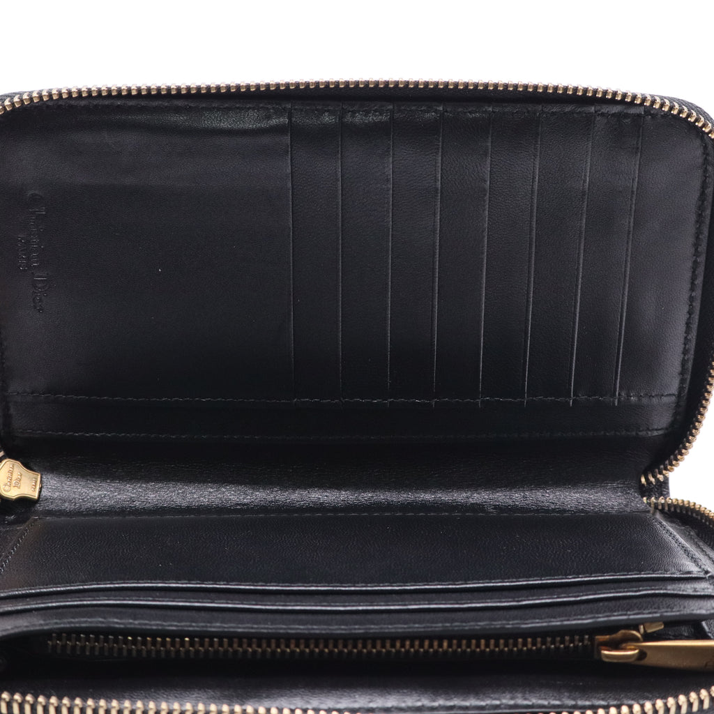 Lady Dior Zip Around Wallet Cannage Studded Leather