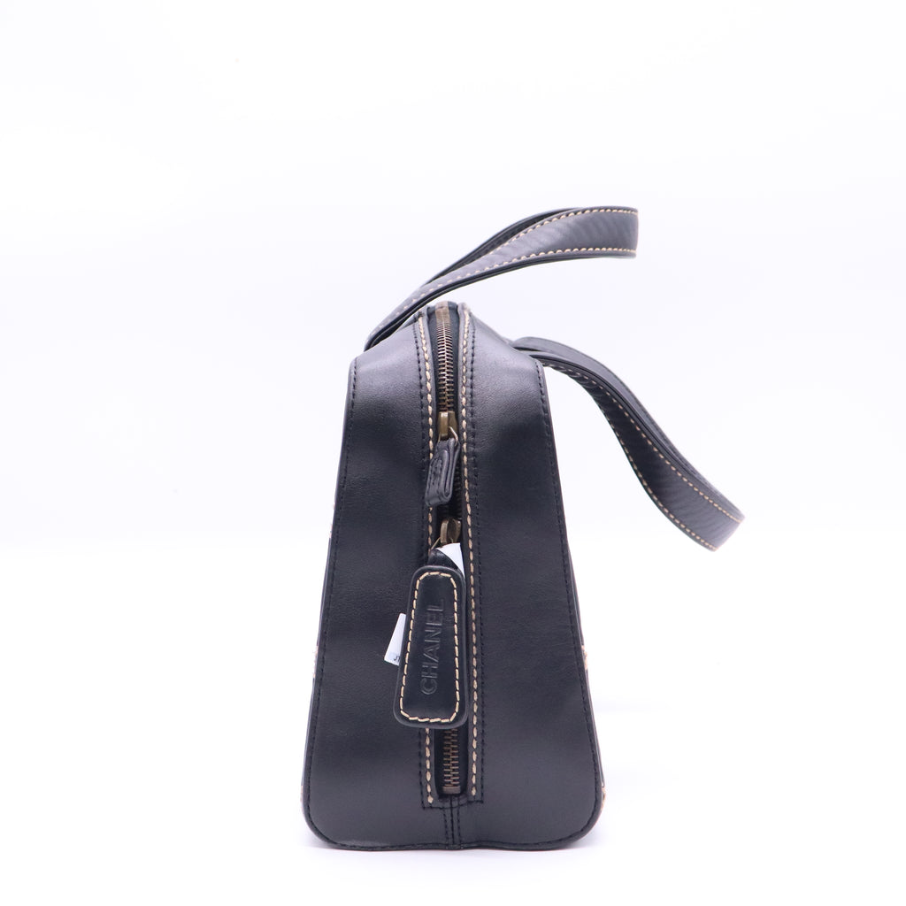 Chanel Calfskin Wild Stitch Top Handle Bag Black Twins B21435