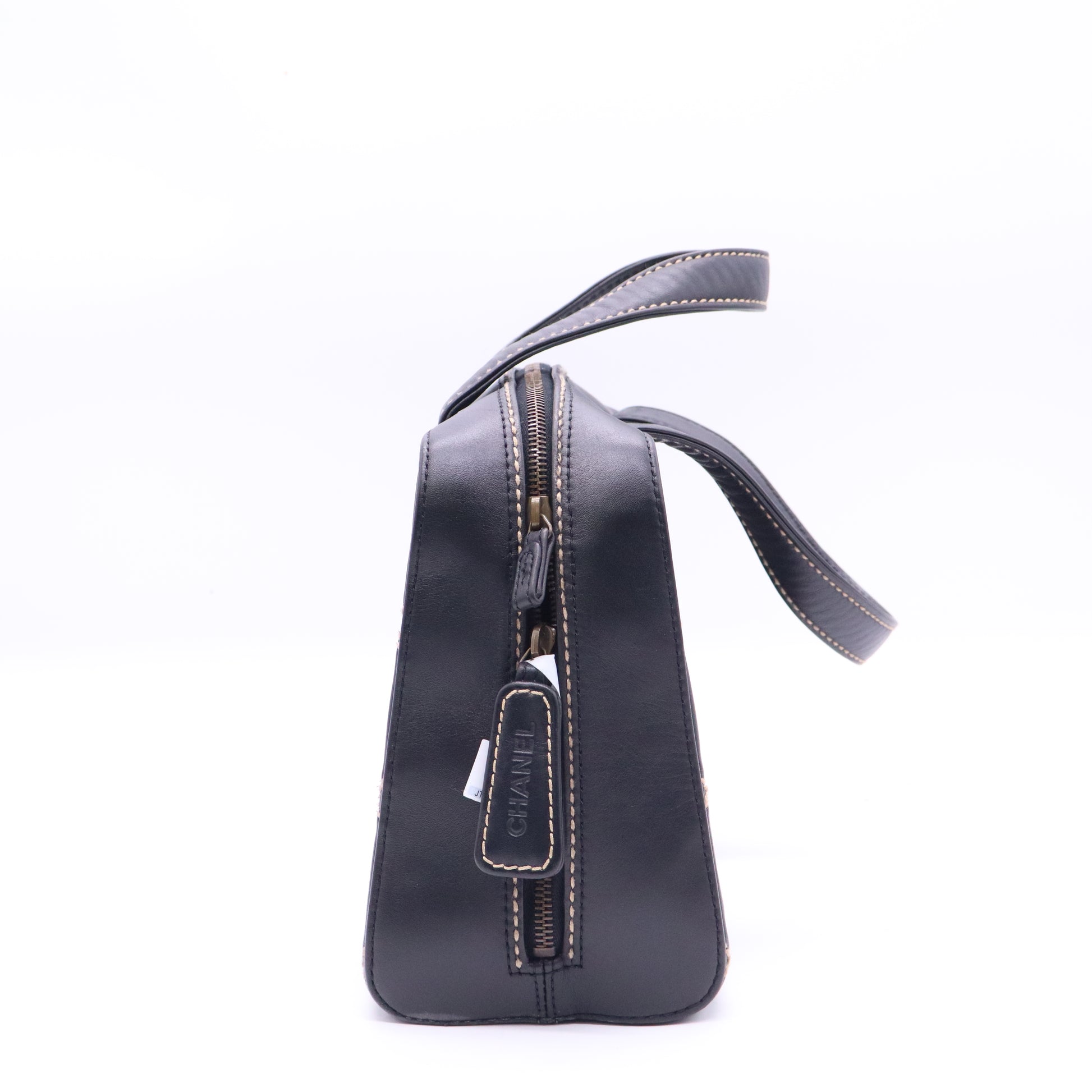 Chanel Calfskin Wild Stitch Top Handle Bag Black Twins B21435