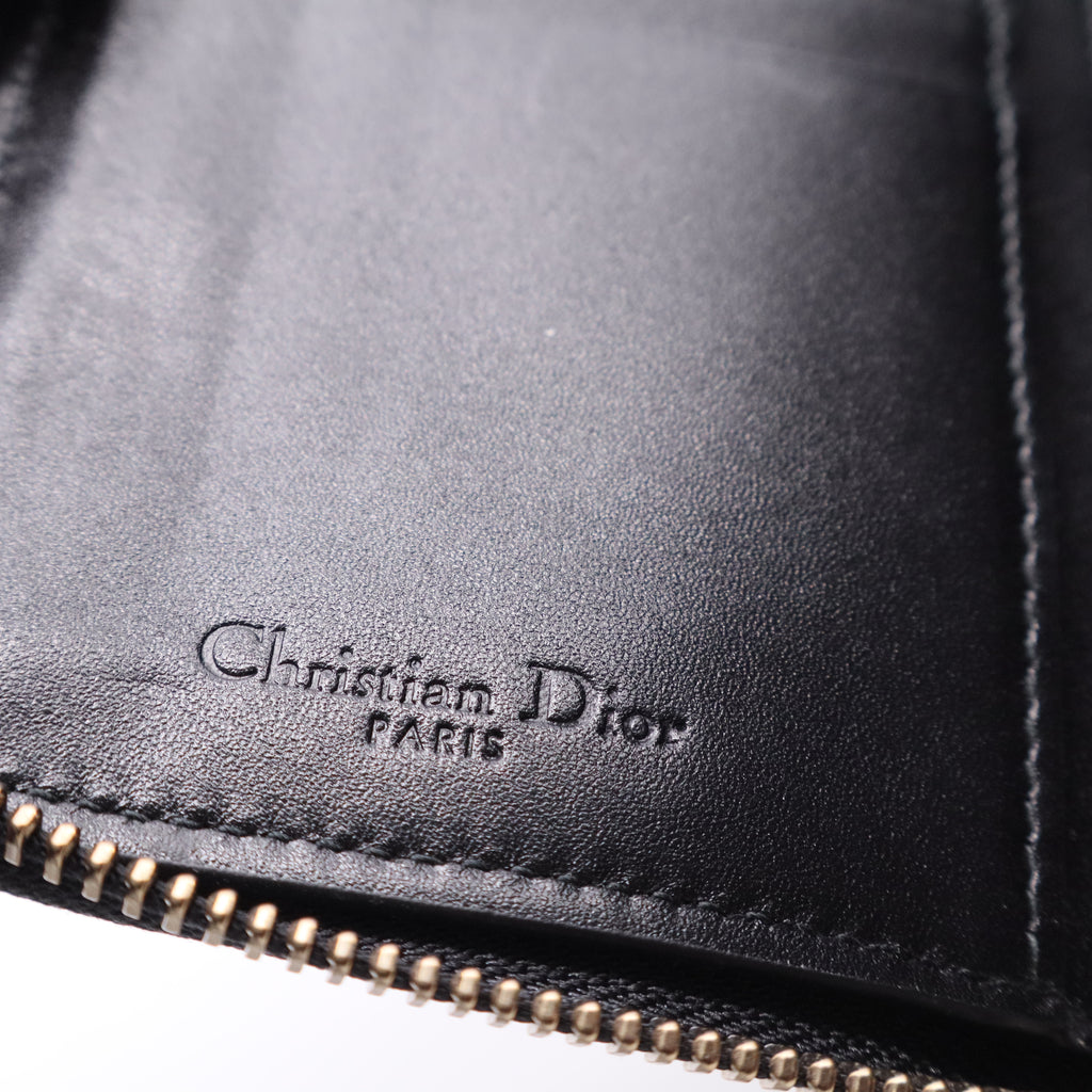 Lady Dior Zip Around Wallet Cannage Studded Leather