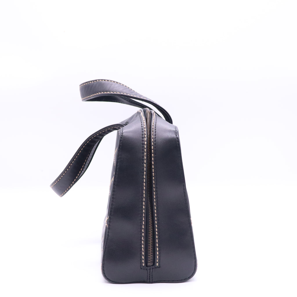 Chanel Calfskin Wild Stitch Top Handle Bag Black Twins B21435