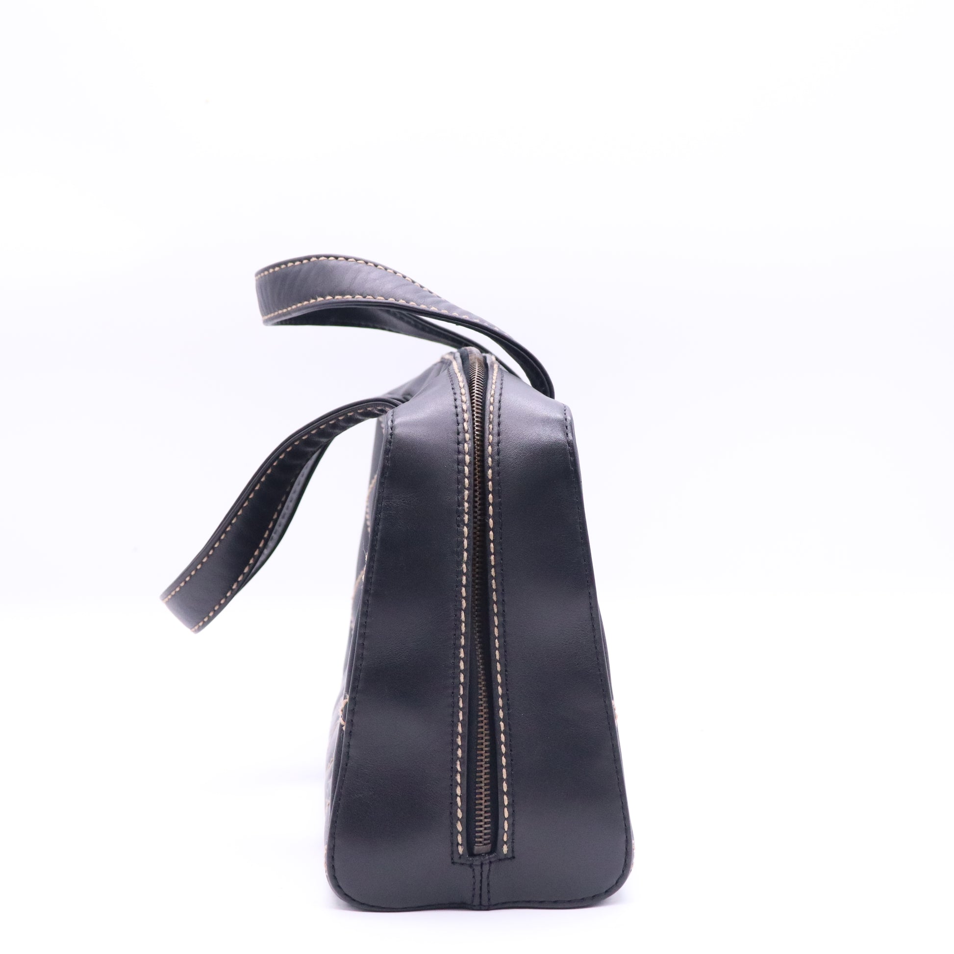 Chanel Calfskin Wild Stitch Top Handle Bag Black Twins B21435