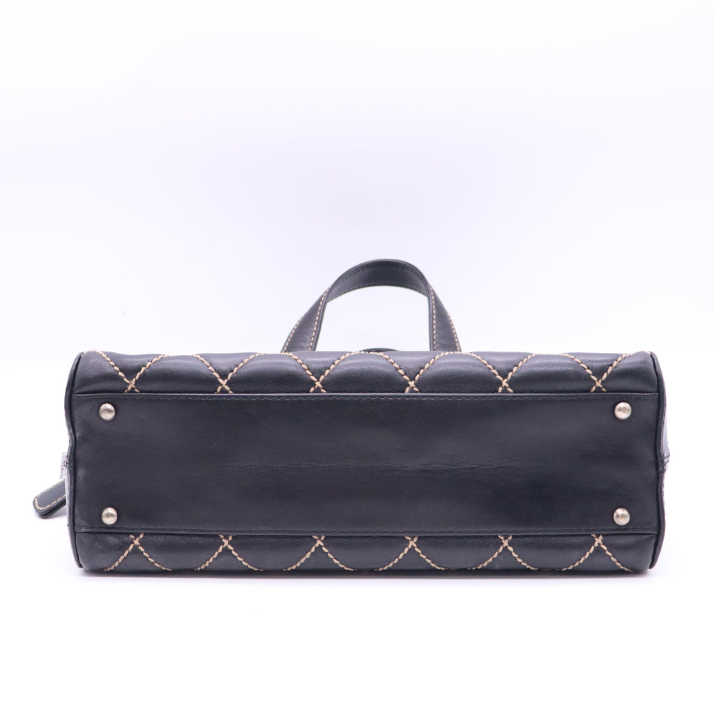 Chanel Calfskin Wild Stitch Top Handle Bag Black Twins B21435