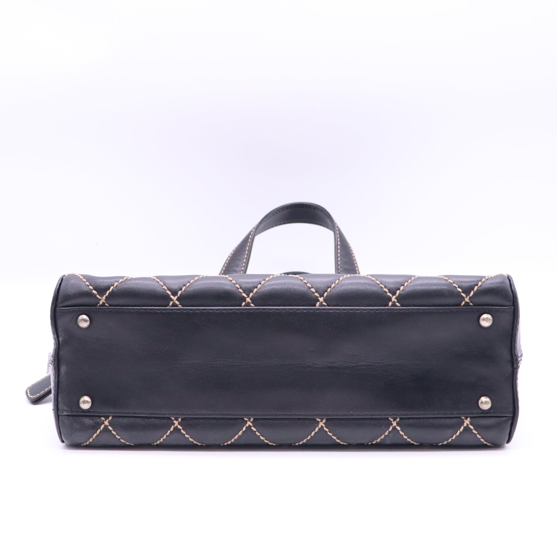 Chanel Calfskin Wild Stitch Top Handle Bag Black Twins B21435