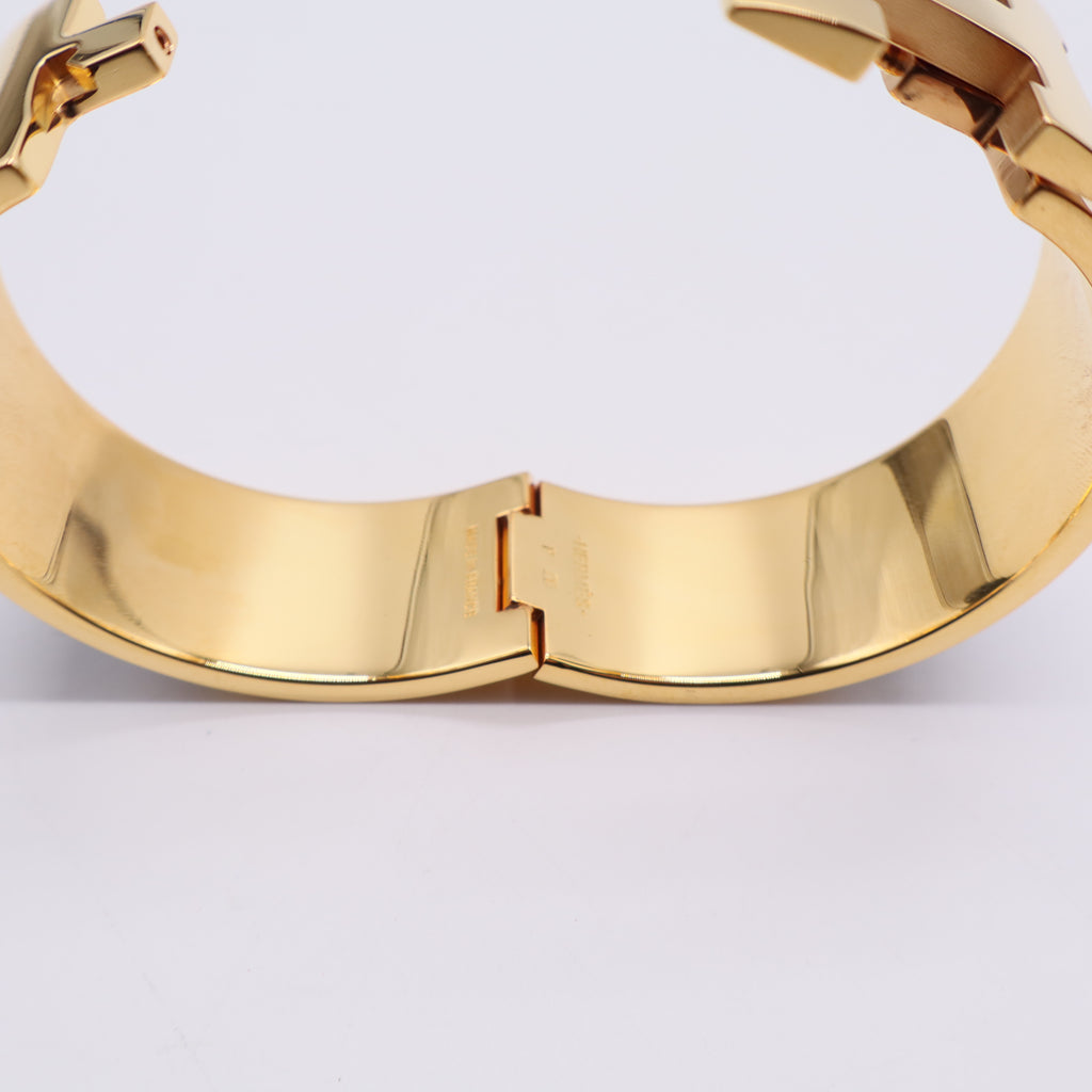 Black Enamel Gold Plated Clic-Clac H GM Wide Bracelet Twins