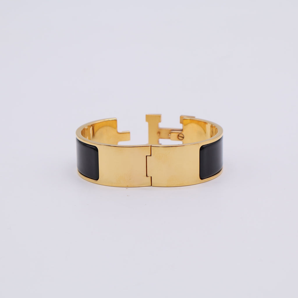 Black Enamel Gold Plated Clic-Clac H GM Wide Bracelet Twins