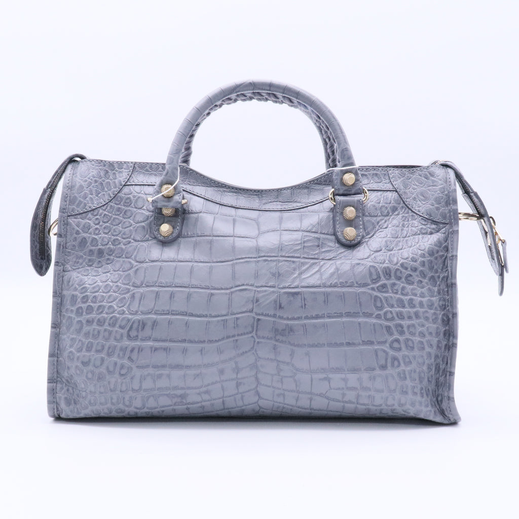 City Giant Studs Bag Crocodile Embossed Leather Medium Twins