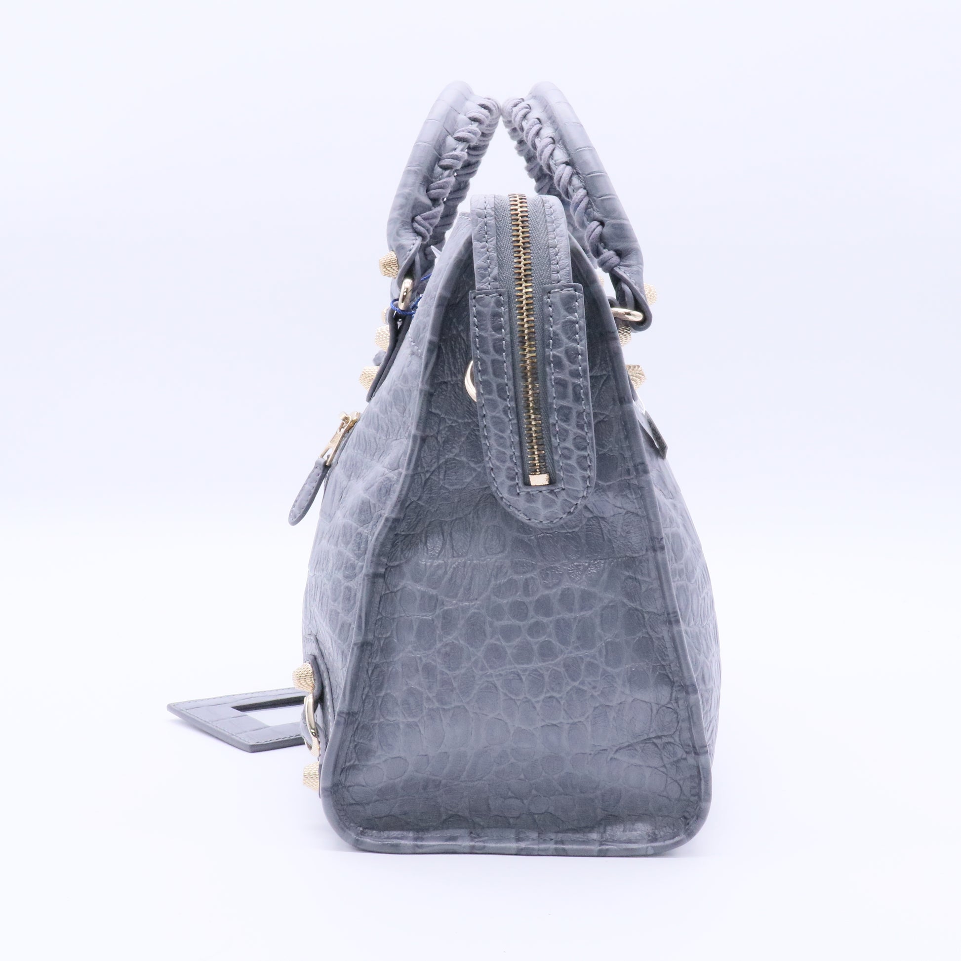 City Giant Studs Bag Crocodile Embossed Leather Medium Twins