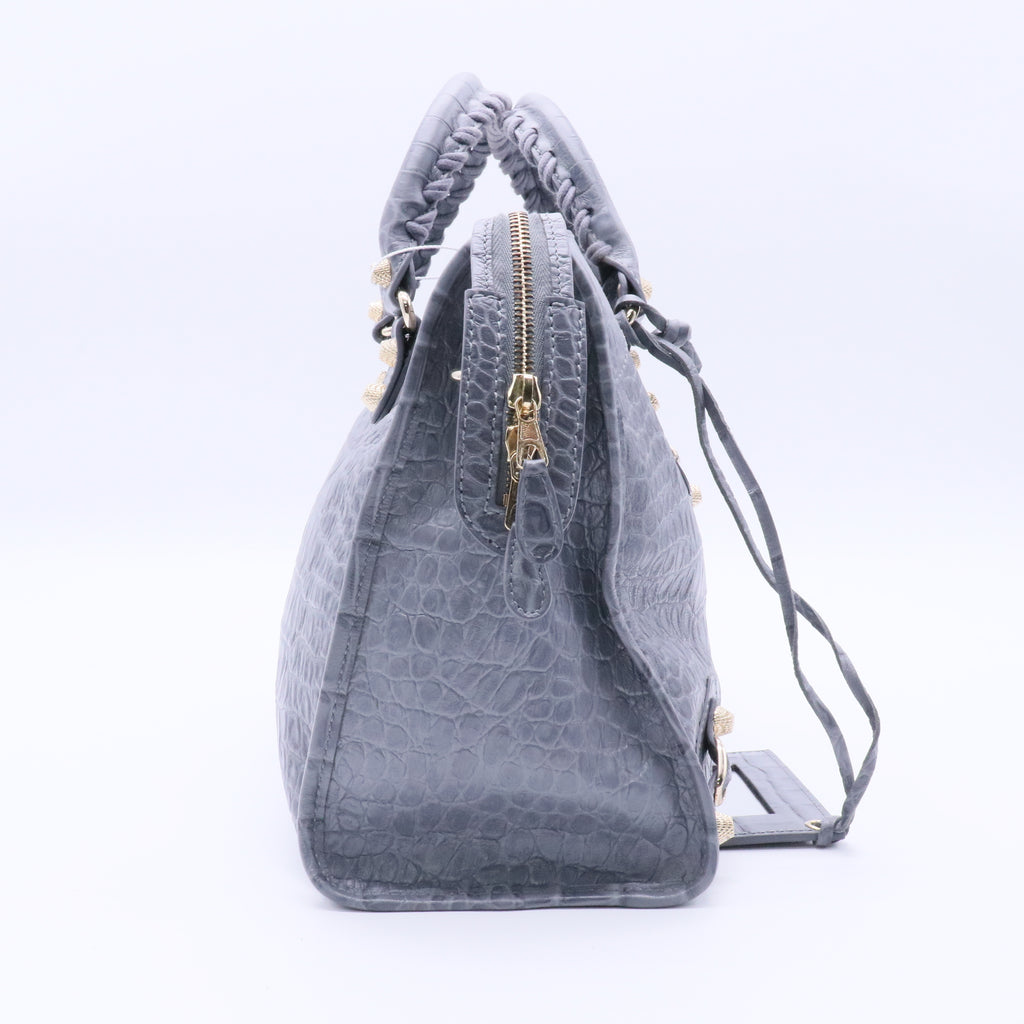 City Giant Studs Bag Crocodile Embossed Leather Medium Twins