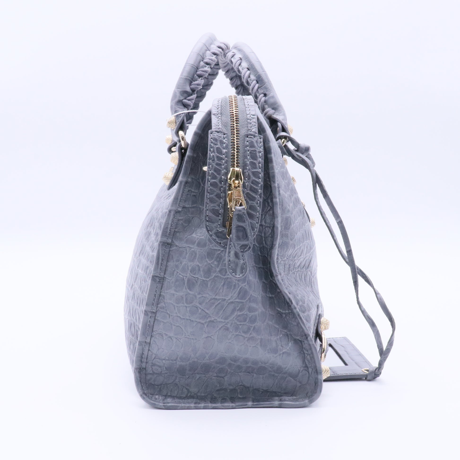 City Giant Studs Bag Crocodile Embossed Leather Medium Twins