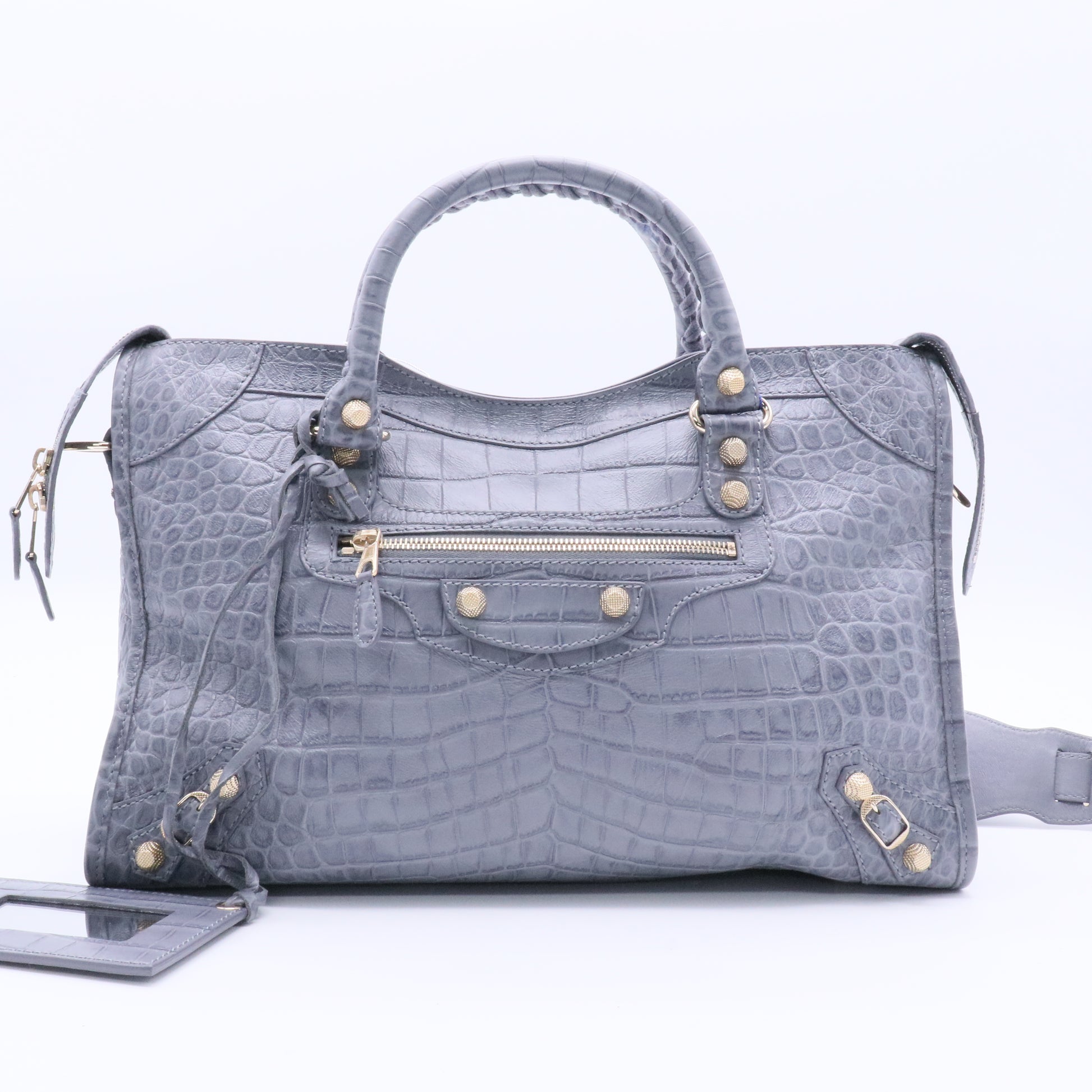 City Giant Studs Bag Crocodile Embossed Leather Medium Twins