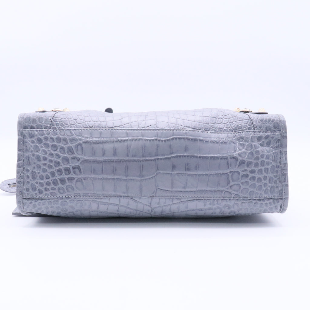 City Giant Studs Bag Crocodile Embossed Leather Medium Twins