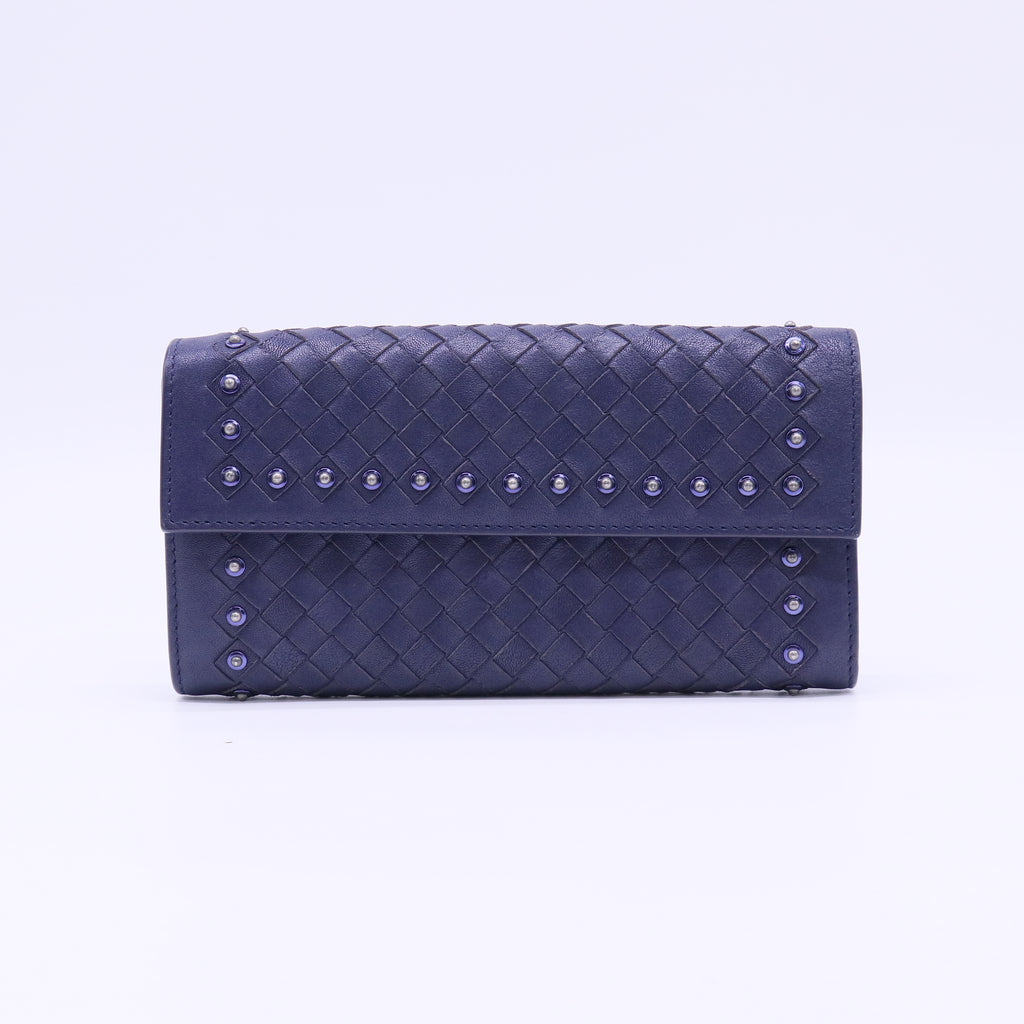 Bottega Veneta Intrecciato Studded Nappa Continental Flap Wallet Purple W22336