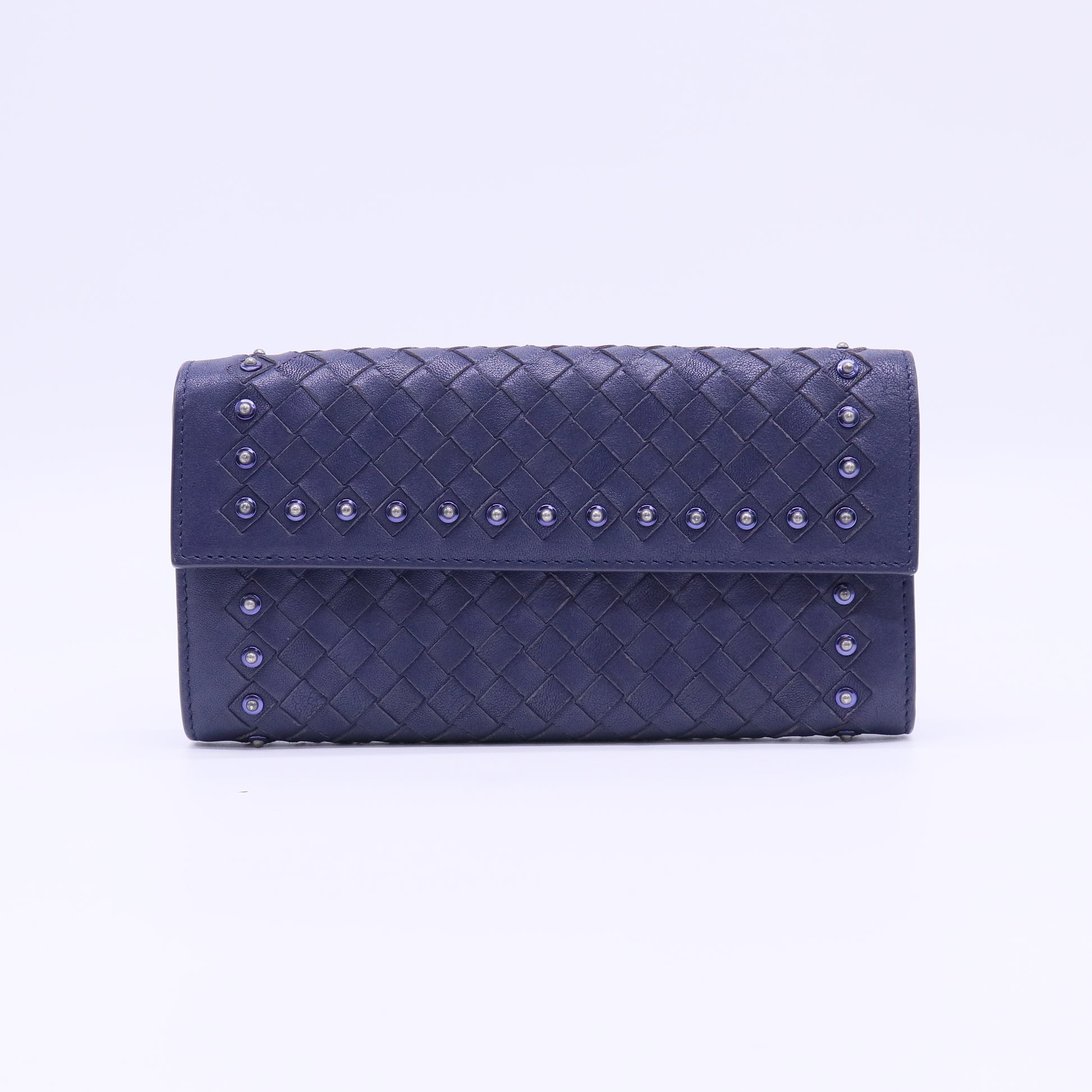 Bottega Veneta Intrecciato Studded Nappa Continental Flap Wallet Purple W22336