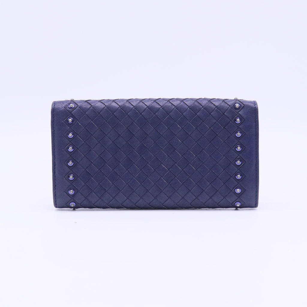 Bottega Veneta Intrecciato Studded Nappa Continental Flap Wallet Purple W22336