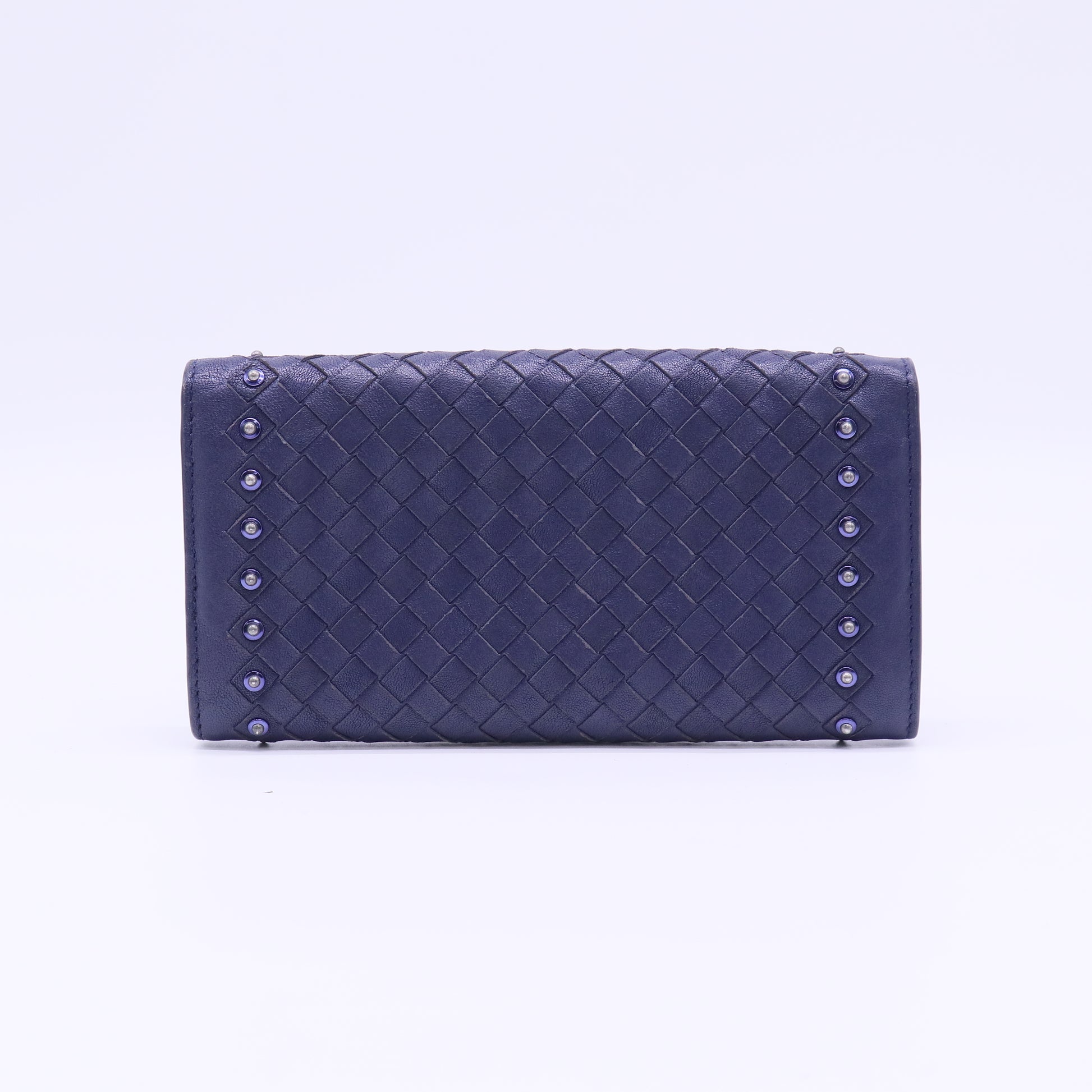 Bottega Veneta Intrecciato Studded Nappa Continental Flap Wallet Purple W22336
