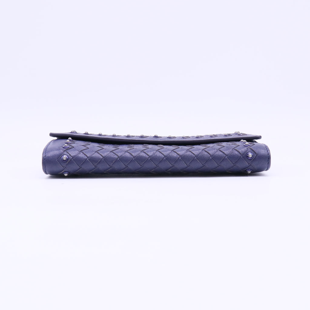 Bottega Veneta Intrecciato Studded Nappa Continental Flap Wallet Purple W22336