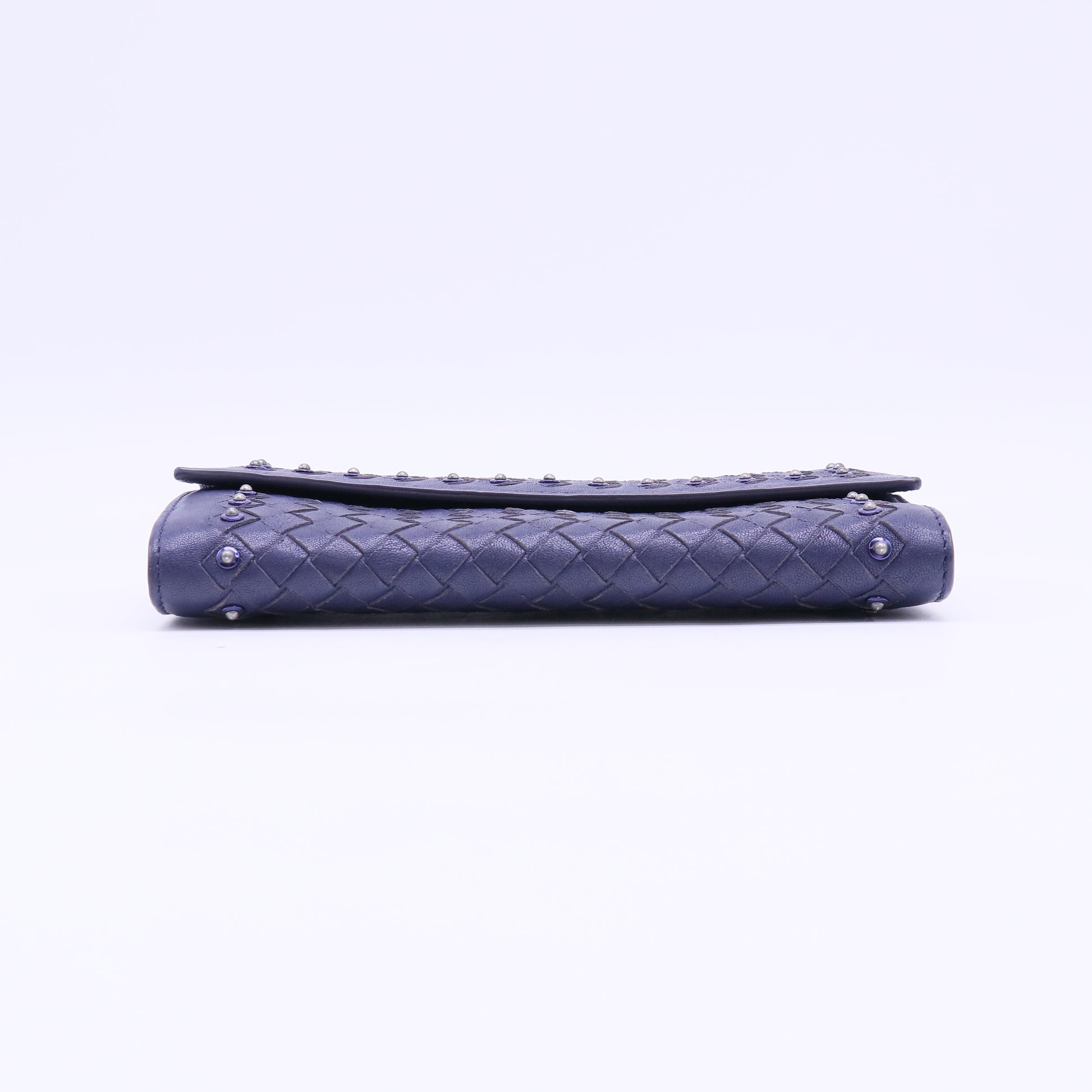 Bottega Veneta Intrecciato Studded Nappa Continental Flap Wallet Purple W22336