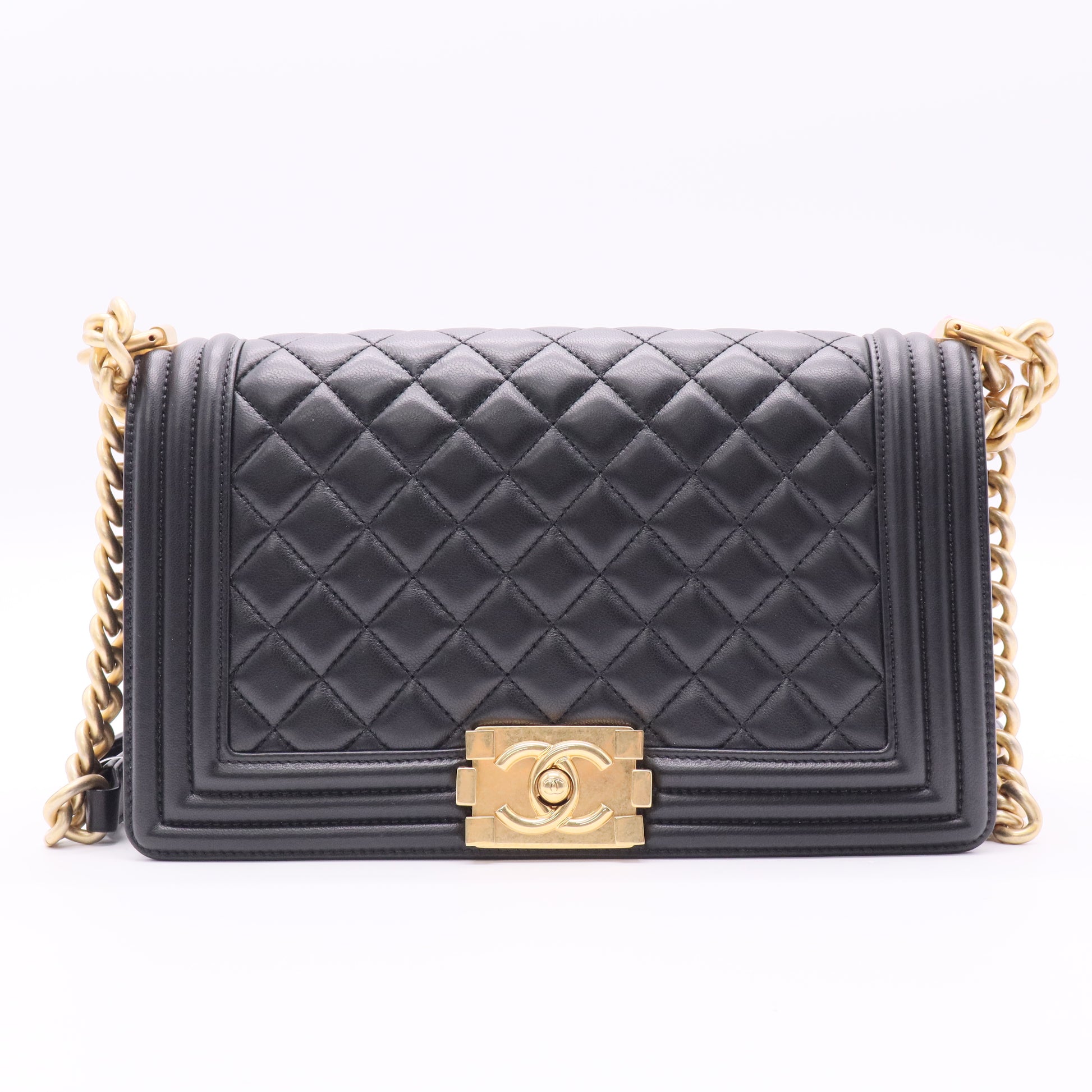 Chanel Black Medium Boy Caviar Leather Bag with Gold Hardware Twins