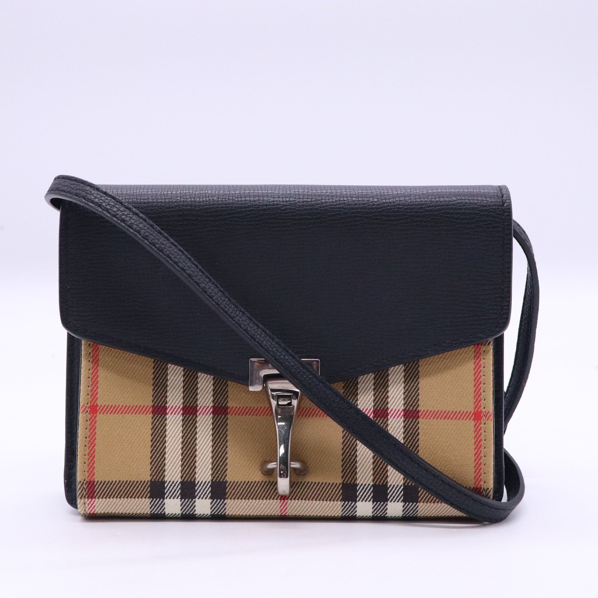 Burberry Black Calfskin House Check Macken Crossbody Bag B21391