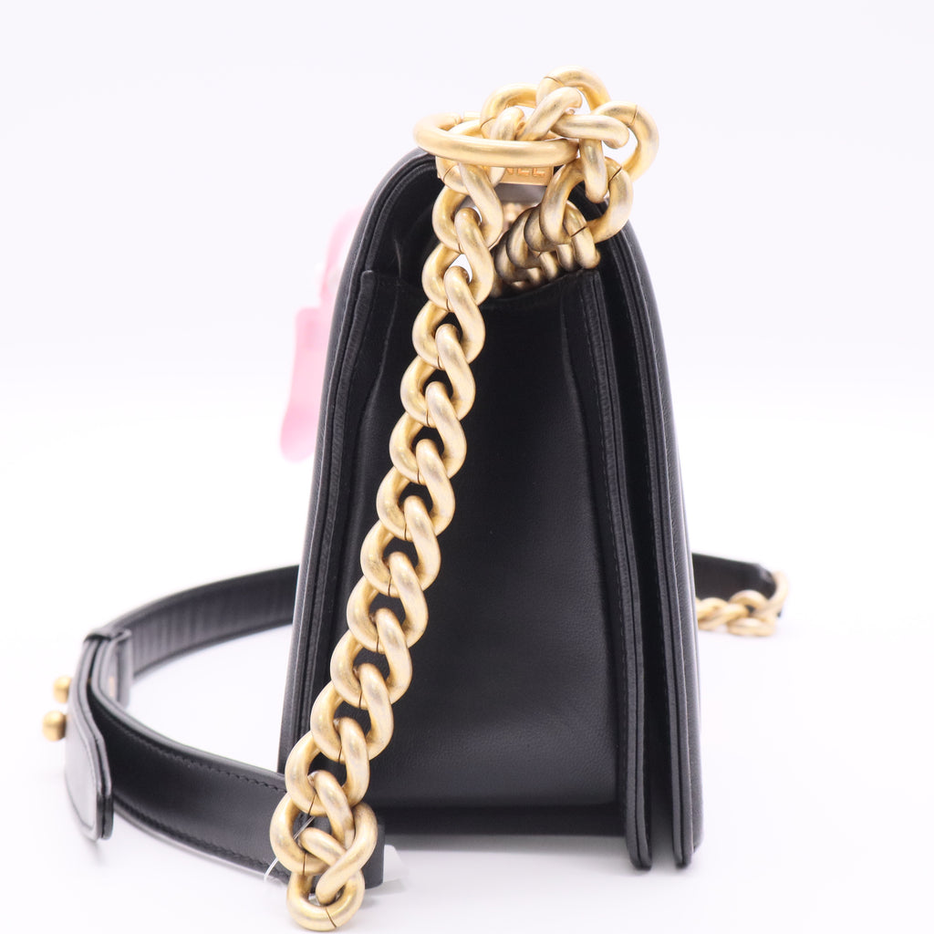 Chanel Black Medium Boy Caviar Leather Bag with Gold Hardware Twins