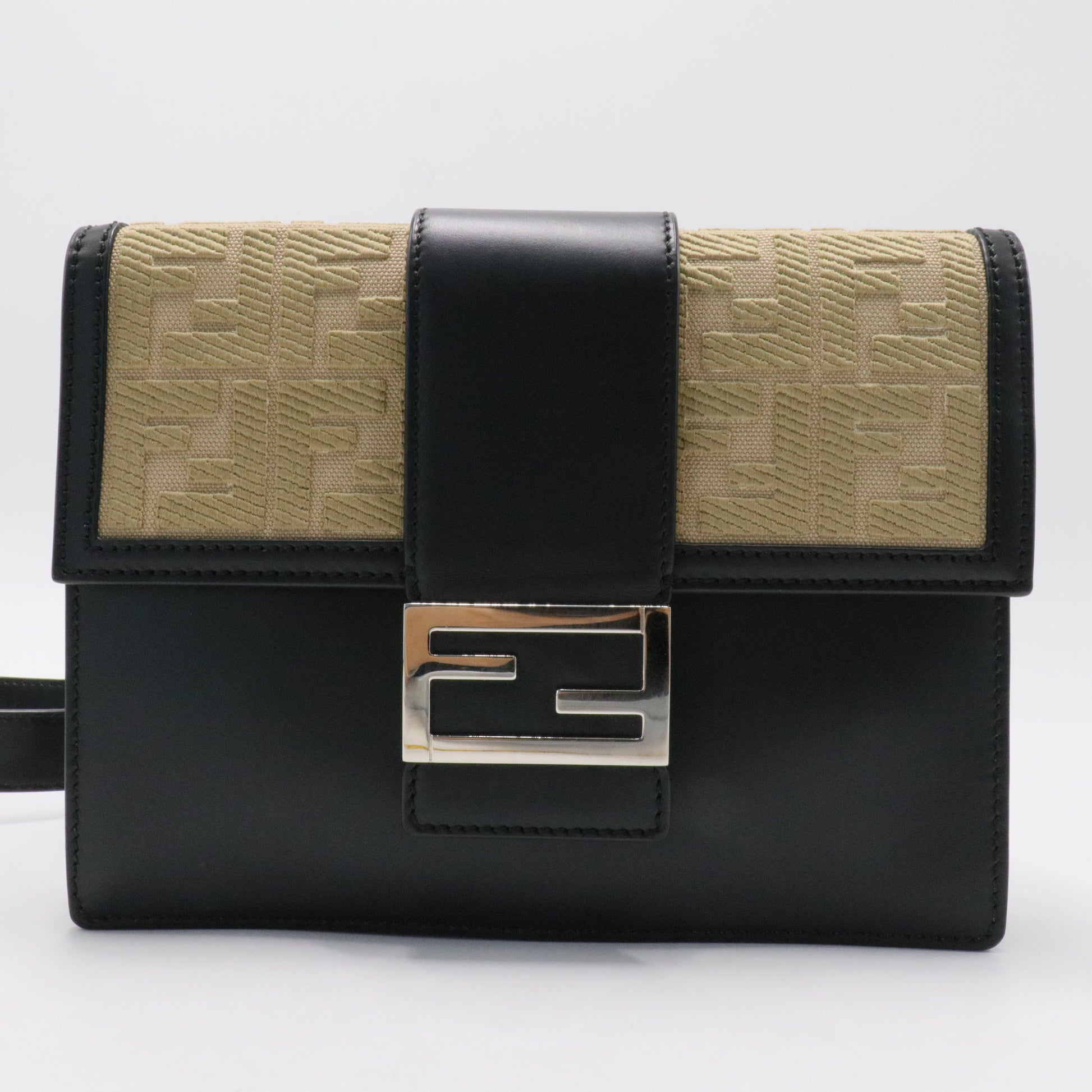 Flat Baguette Crossbody Bag Leather with Zucca Jacquard Medium