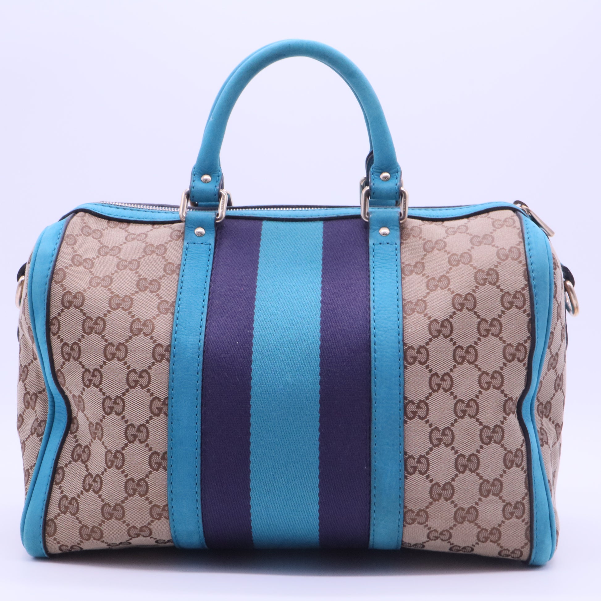 GG Canvas/Nubuck Leather Vintage Web Medium Joy Boston Bag w/Shoulder Strap